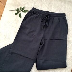 LP NWOT Navy Blue Linen Blend Resort Lounge Drawstring Pants | Small Petite